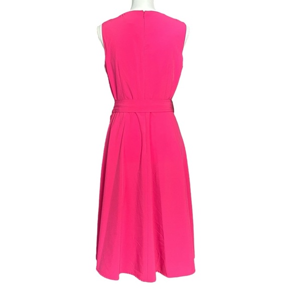 CALVIN KLEIN Pink Sleeveless Dress sz 6 Fit & Flare V-neck Knee Length Tie Waist - Picture 2 of 7